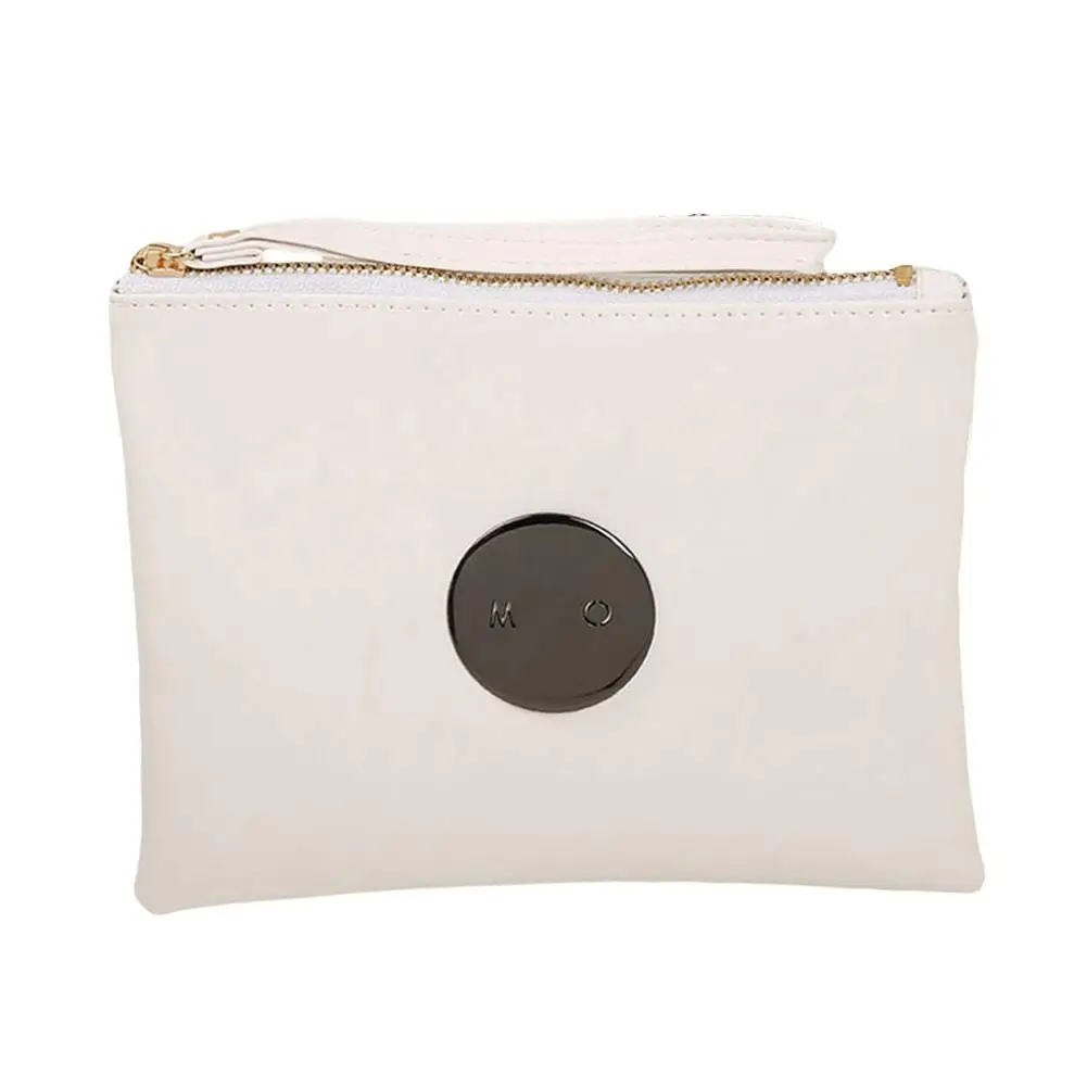 

New Fashion Women Solid Color Signature Badge Disc Faux Leather Wristlet Clutch Bag
