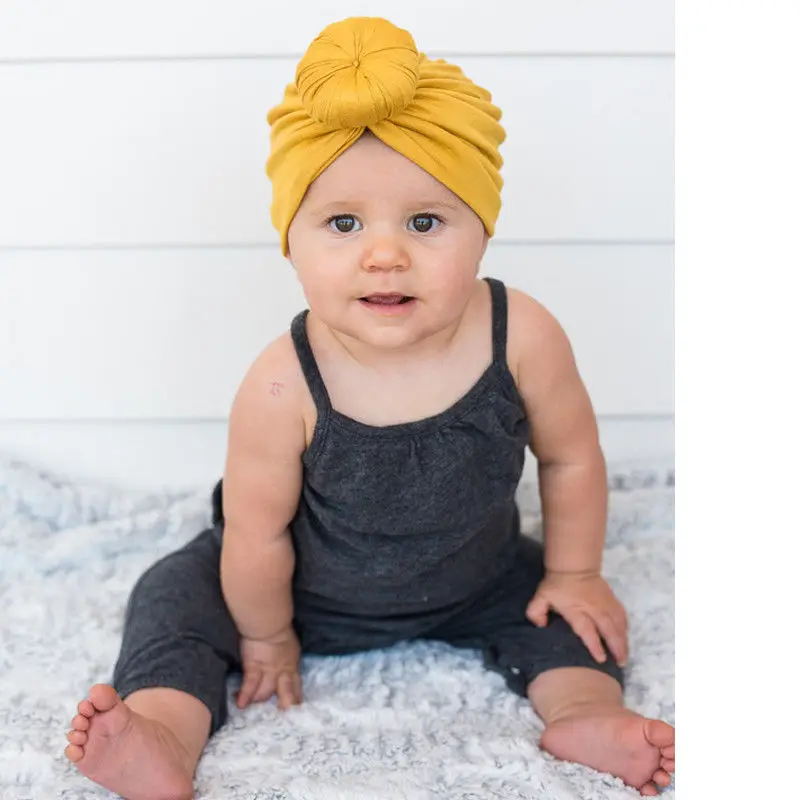 Мягкие хлопковые шапки для новорожденных детей; модные милые шапки-тюрбан с бантиком для малышей; милая повязка на голову