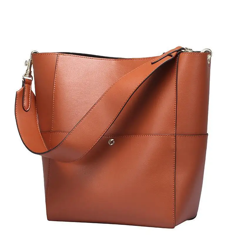 Женская сумка-тоут из натуральной кожи, черная сумка-мешок, женские роскошные сумки от известных брендов, Женская коричневая дизайнерская сумка через плечо - Цвет: Brown