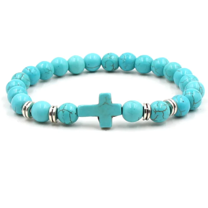 

New Fashion Trendy Jesus Cross Pulseiras Charm Men Bracelet Natural Stone 8mm Beads Bracelets & Bangles for women Jewelry