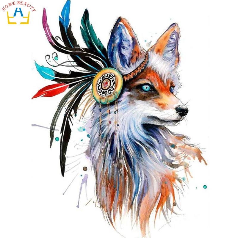 

HOME BEAUTY oil paint painting by numbers diy picture river drawing on canvas oil painting by hand coloring animals fox R047