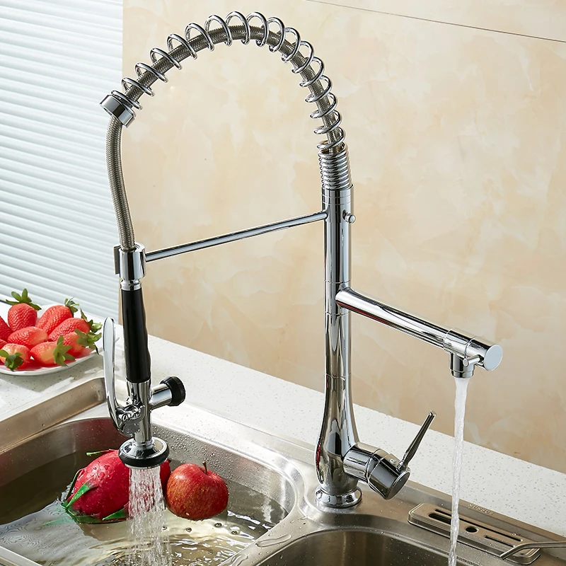  Kitchen Faucet Chrome Brass Tall kitchen faucet mixer Sink Faucet Pull Out Spray Single Handle Swiv - 32685738864