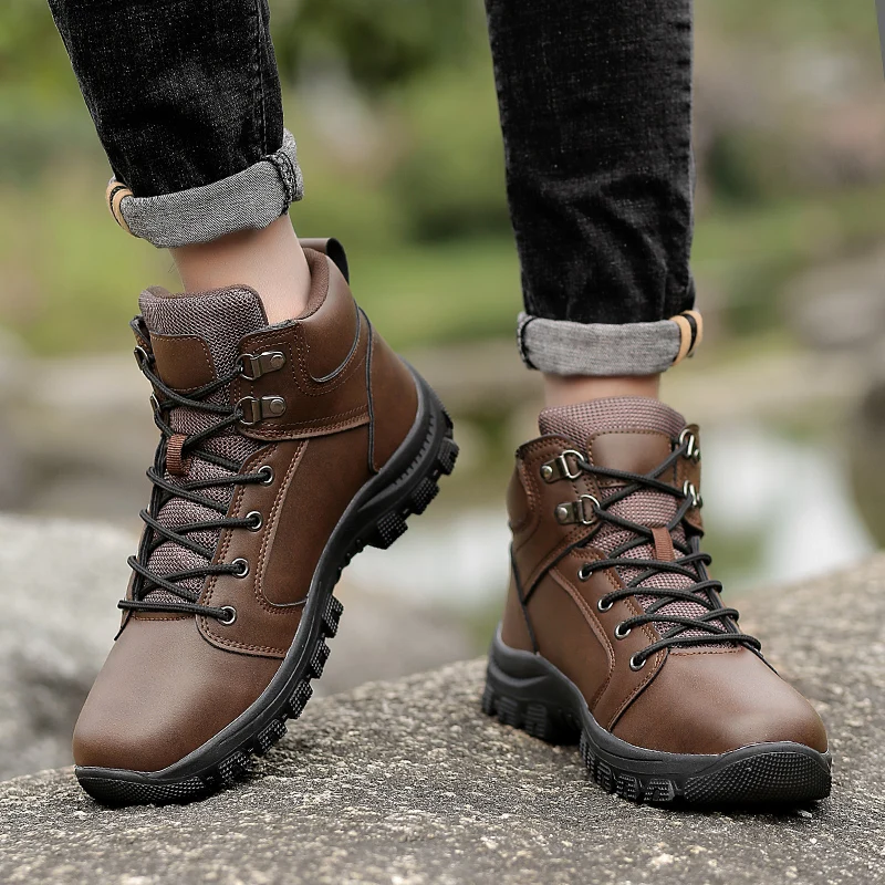 

2019 Work Safety Boot Men's New Cow Leather Breathable Summer Mens Mesh Jeans Boots Lace-up big size 12 Round Toe Footwear