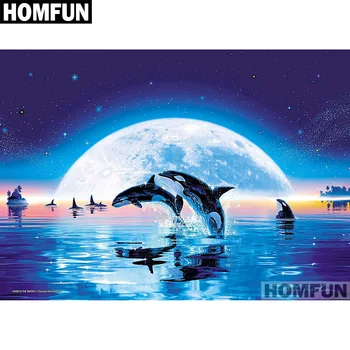 

HOMFUN Full Square/Round Drill 5D DIY Diamond Painting "Dolphin moonlight" Embroidery Cross Stitch 5D Home Decor Gift A01151