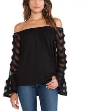 Moda 2016 Blusa Femenina de Las Mujeres Del Hombro Flojo Ocasional Camisa de Manga Larga Blusas Tallas grandes LJ4943M