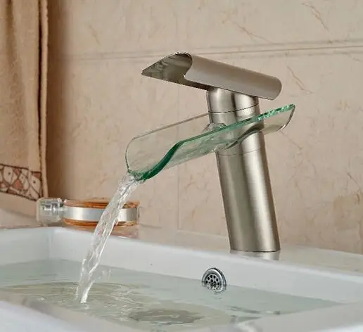 

Glass Brushed basin Faucet single handle bathroom glass Waterfall Bathroom Basin faucet Sink Mixer Tap Faucet Basin Faucet Glass