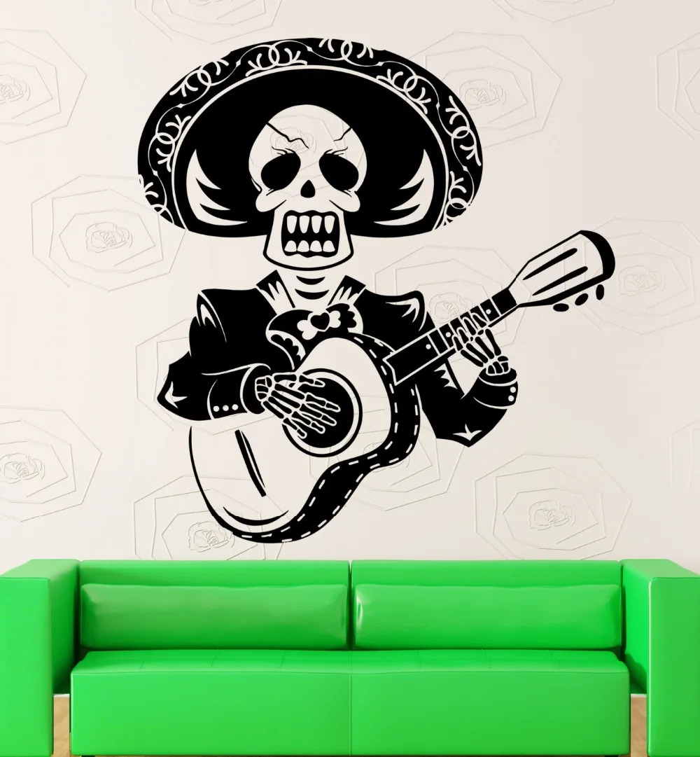 Книги по искусству Дизайн Творческий Череп Человек Играть Гитары стены Стикеры Мексика Мариачи с сомбреро винил Настенная Home специальные