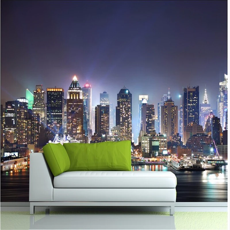 

beibehang 3d papel de paede New York City large mural wall paper night background scenery wallpaper for walls 3 d flooring paper