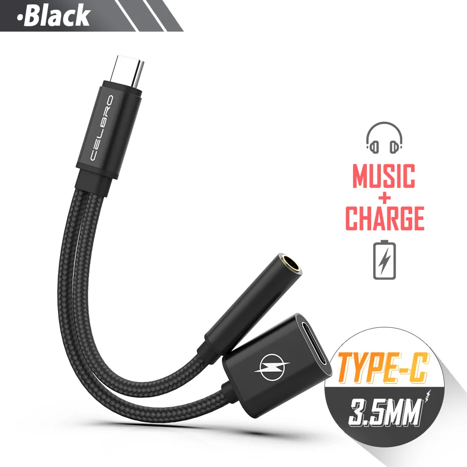 Usb Type C To 3.5mm 3.5 MM Aux Adapter and Charging Earphone Headphone Audio Charge Adaptor for Samsung Galaxy A60 Huawei Xiaomi - Цвет: Black