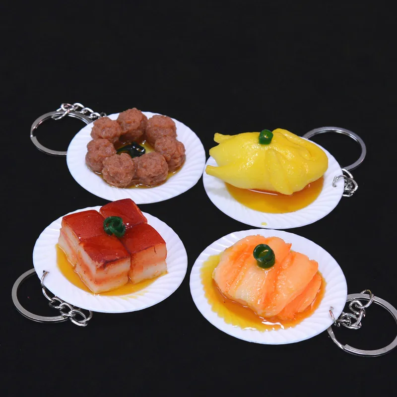 

New Simulation Food Keychain 5cm Plate small House Toys Creative Dishware Food Pendant Key Chain best party gift K3013