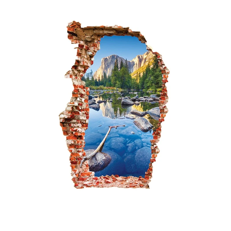 new 3D mountain scenery large wall stickers home decor living room diy