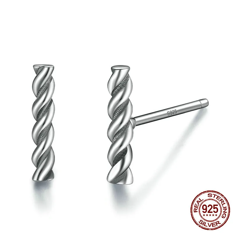 Trendy Twisted Rope 925 Sterling Silver Earrings for Women Simple Stud Earring Small Tibetan | Украшения и аксессуары
