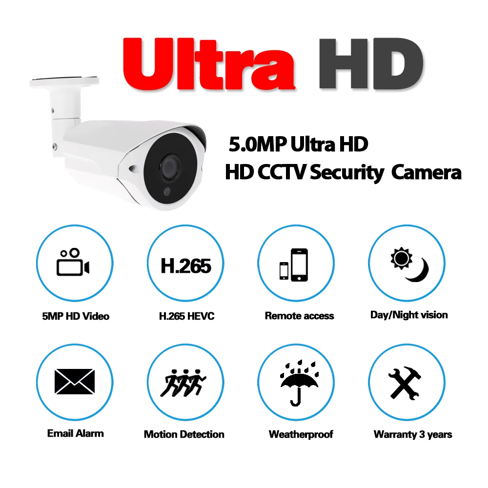  NINIVISION 5MP AHD Camera With SONY IMX335 H.265 Bullet Security Video Surveillance Camera 3.6mm Le - 33034707504