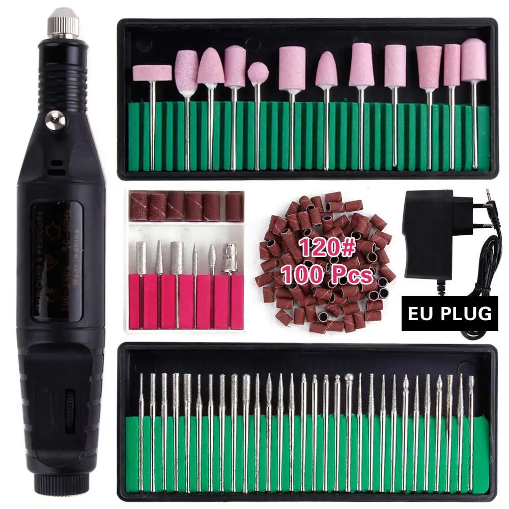 Профессиональный Электрический маникюрный набор, фрезерный станок, керамические фрезы, инструменты, сверла для ногтей, напильники, полировщик, педикюрный аппарат - Цвет: Set G EU Plug