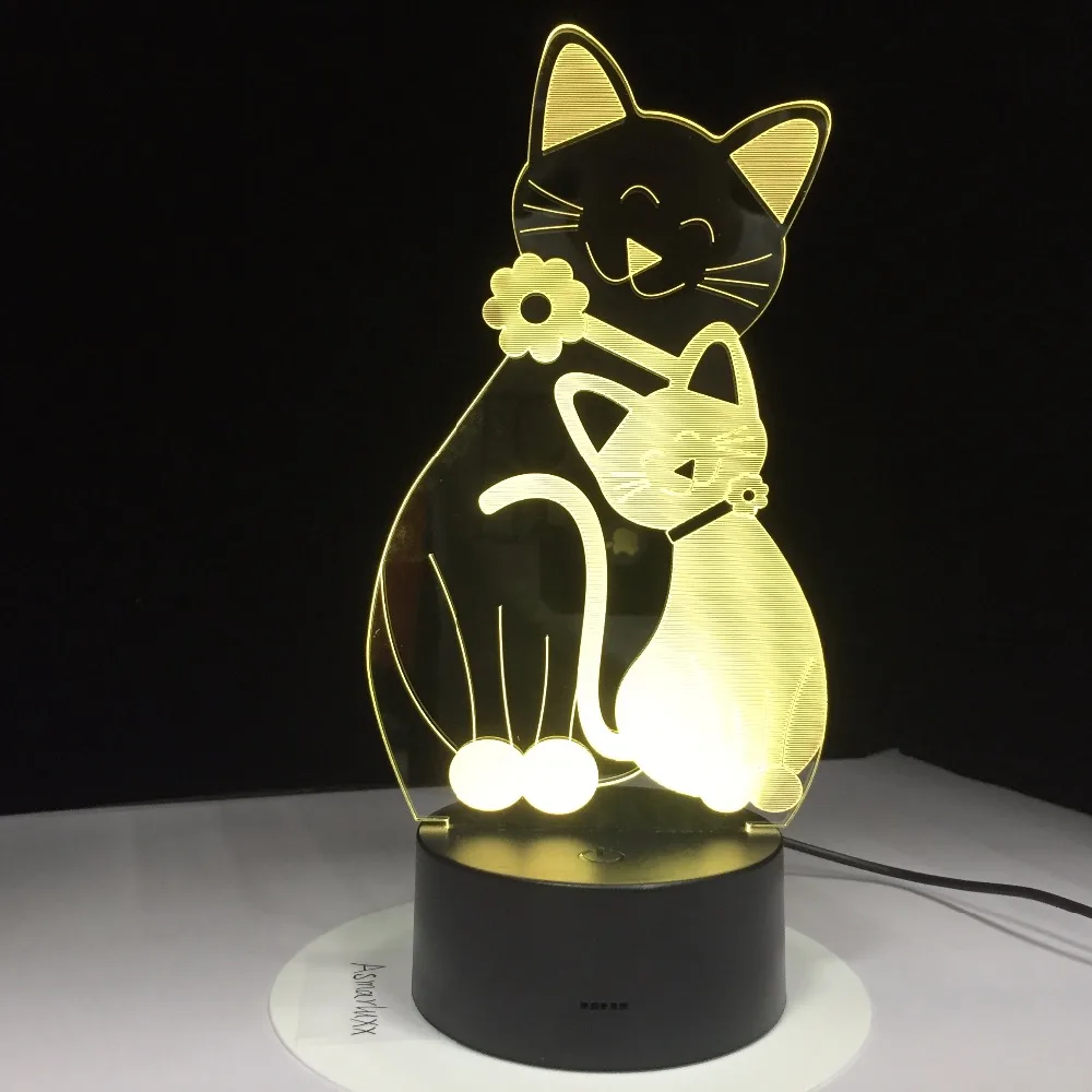 Милая лампа-вспышка для кошки, 7 цветов, меняющий Ночной светильник, атмосферный светильник, 3D кошачий сенсорный светильник, домашний декор, подарки для детей, Прямая поставка