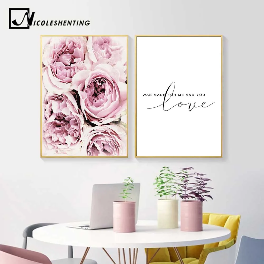 Pink Flower Painting Wall Art Canvas Poster Nordic Prints ...