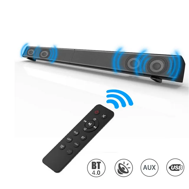 LP-09 Bluetooth Ec ho Soundbar Speaker 40W 3D HiFi Stereo Bass Speaker TF Card Aux Home TV Wall-mounted Remote Control Soundbar