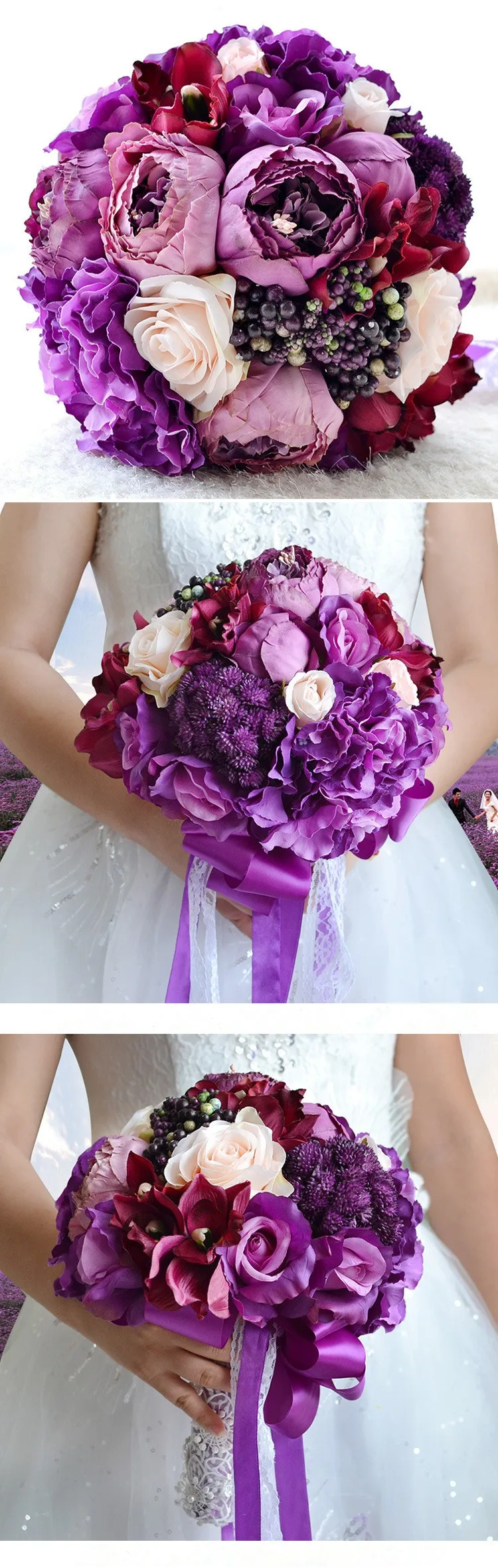 Искусственные Фиолетовый Букеты Свадебные для невест Свадебные цветы Свадебные букеты Розе романтический свадебный брошь букет De Mariage 2017