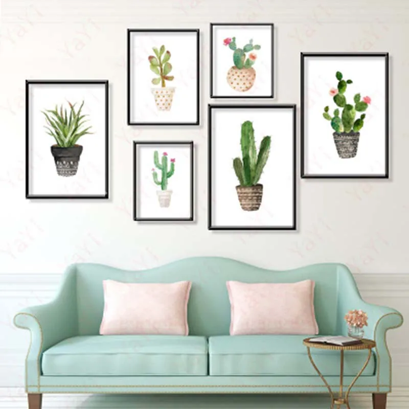 

Nordic Wall Paintings Cactus Succulent Green Plants Canvas Art Print Poster Wall Drawing For Living Room Home Decor