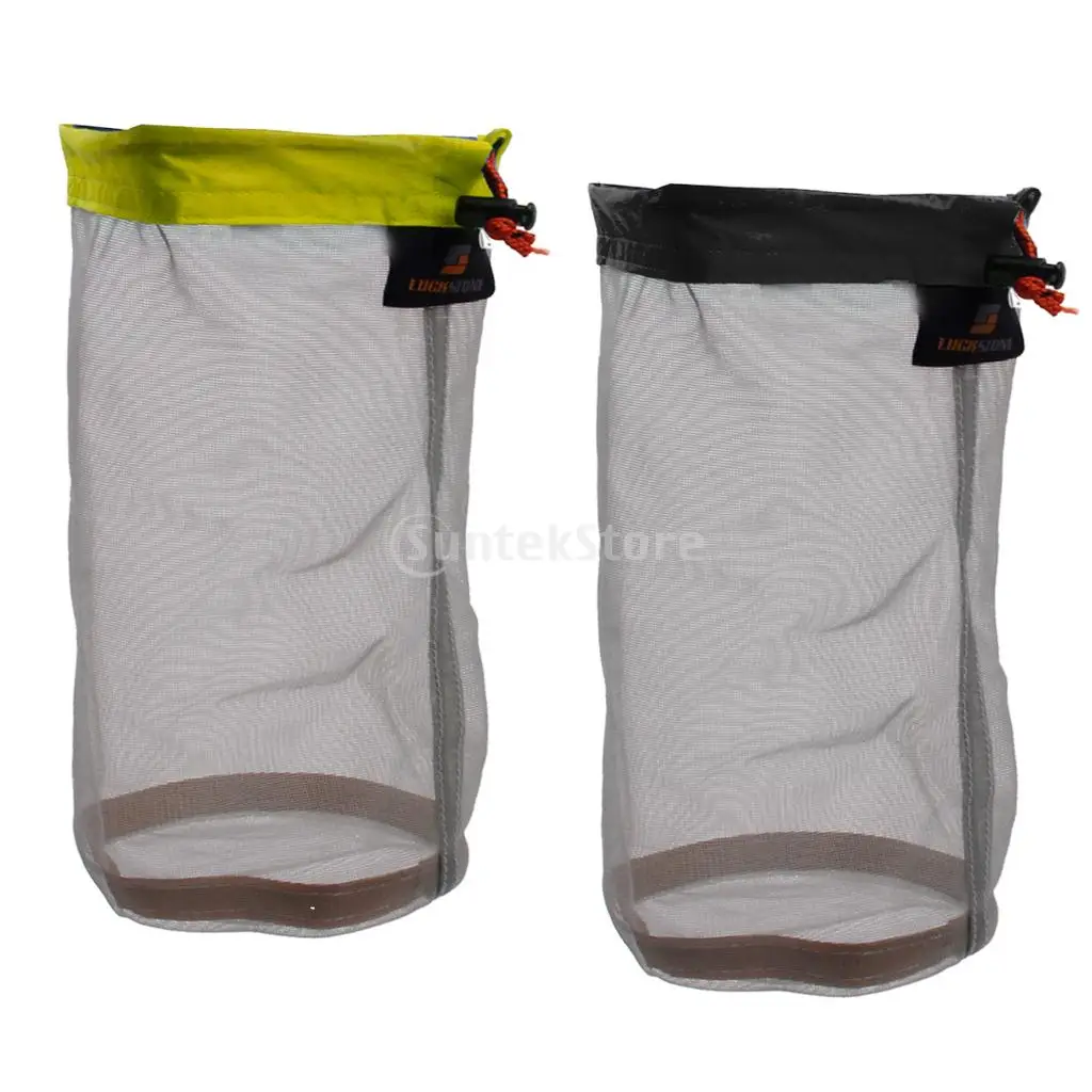 

Set of 2 Ultra Light Stuff Sack Durable Nylon Mesh Drawstring Storage Bag for Outdoor Traveling Camping Hiking Fishing