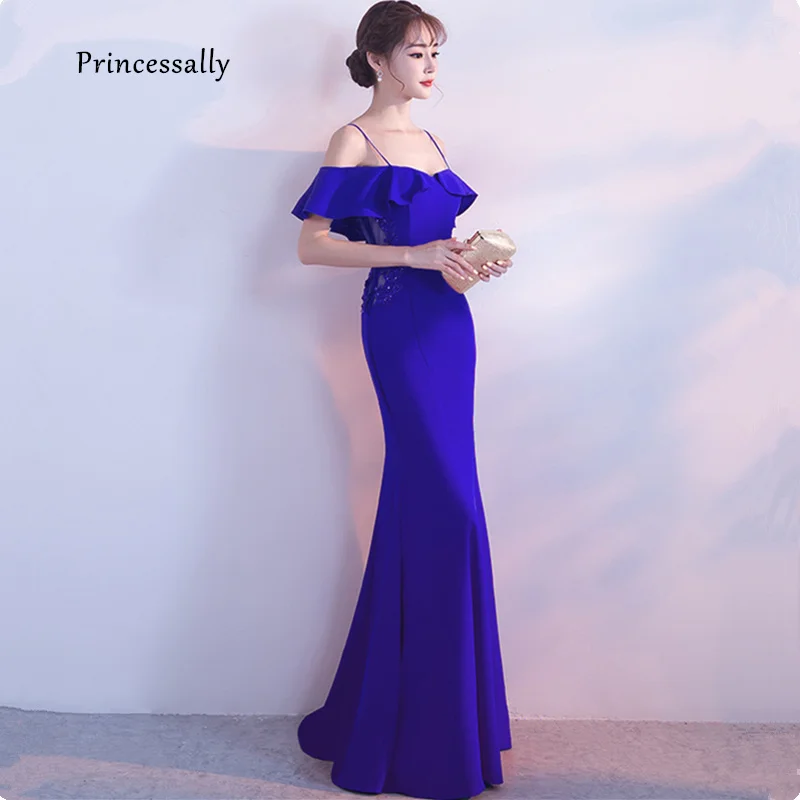 

Simple Elegant Mermaid Evening Dress Ruffles Off the Shoulder Waist Formal Gown For Ladies Vestido De Fiesta Largos De Noche