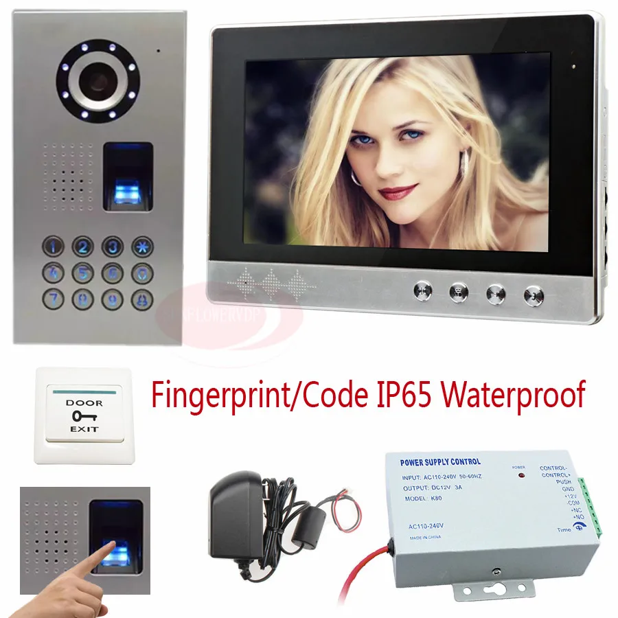 

Intercom System For Home With Fingerprint/code unlock 10Inch Color LCD Video Door Phone CCD Camera +Access control power supply