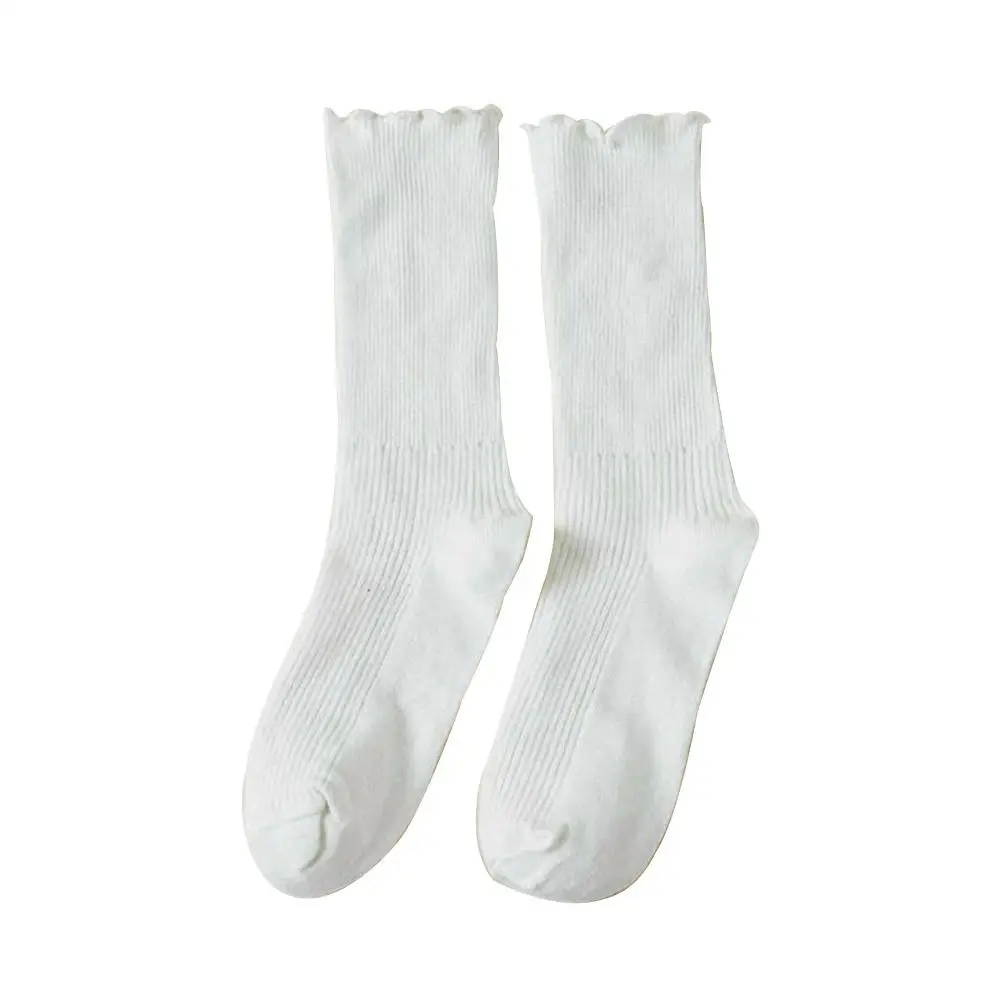 Осень-зима, кружевные носки с оборками, Хлопковые женские носки до лодыжки с милыми оборками, милые повседневные короткие женские винтажные носки без пятки - Цвет: Белый