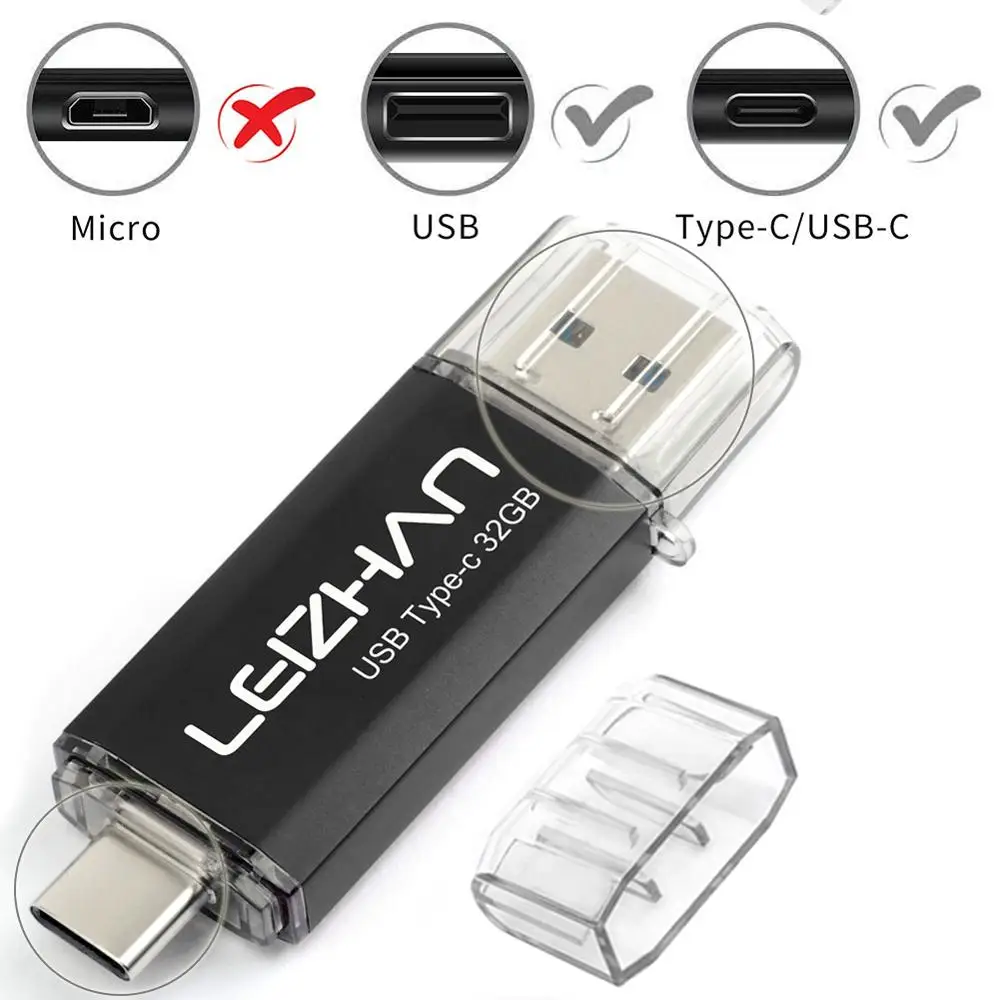 LEIZHAN USB C флеш-накопитель 256 ГБ TYPE-C флеш-накопитель USB 3,0 быстрая скорость Tipo C флеш-накопитель 16 ГБ 32 ГБ 64 ГБ 128 Гб Память USB флешка 512G - Цвет: Type c-USB 3.0-Black