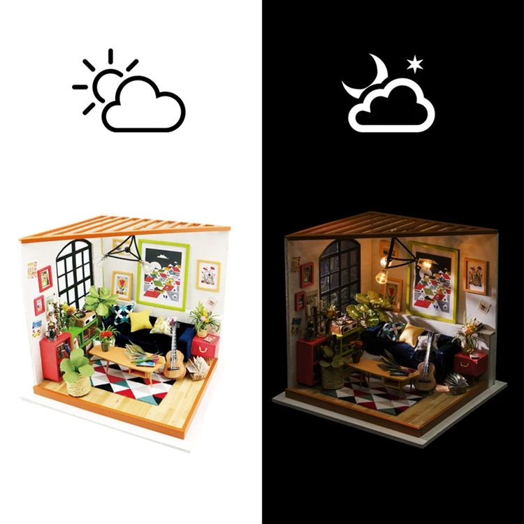 Robud DIY деревянный кукольный домик Миниатюрный Кукольный домик с мебели мини кукольный домик Locus's гостиная подарок игрушки для детей DG106