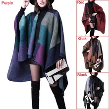 New Arrival Women Autumn Winter Fashion Oversized Thick Knitted Tartan Cashmere Scarf Blanket Cardigans Plaid Shawl 4 Color
