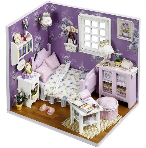 us $22.99 |h001 doll house furniture diy miniature bedroom dust cover 3d  wooden miniaturas puzzle dollhouse for gifts toys-in doll houses from toys  &