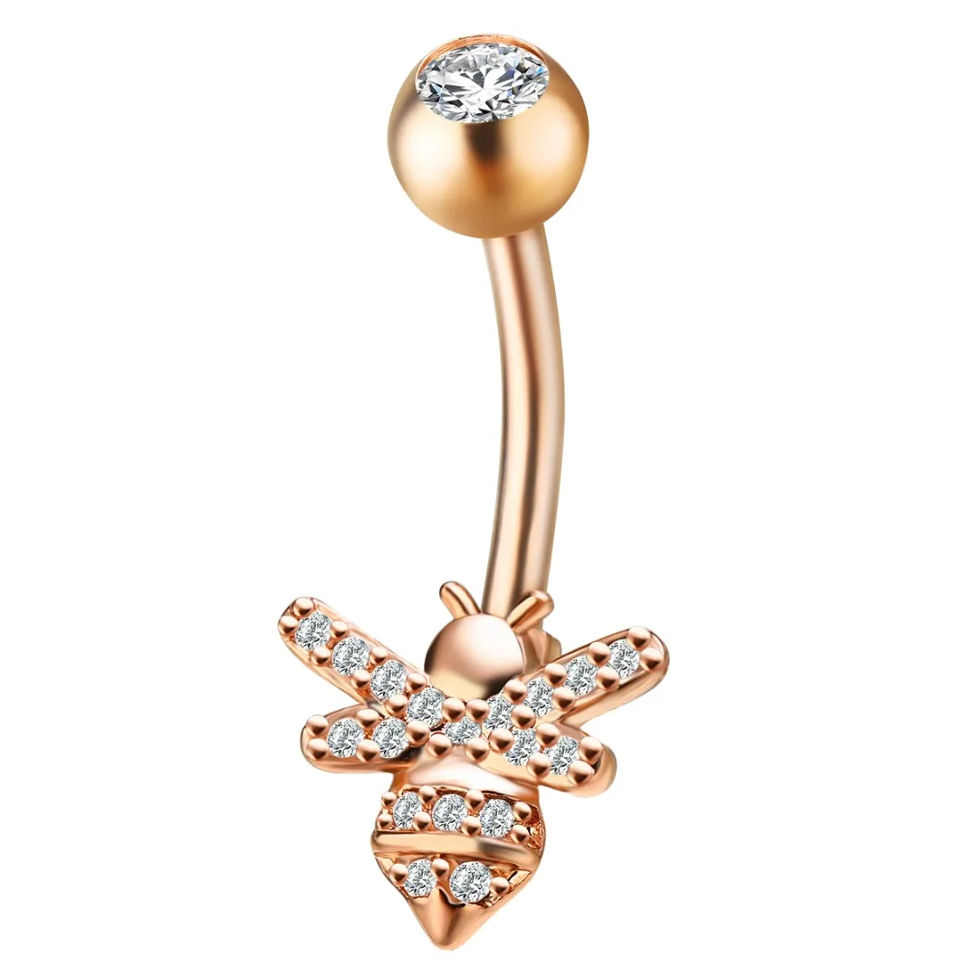 Stainless Steel piercing ombligo Crystal Jewelry Fashion Women Honeybee Navel Belly Button Ring Shellhard pendientes mujer moda