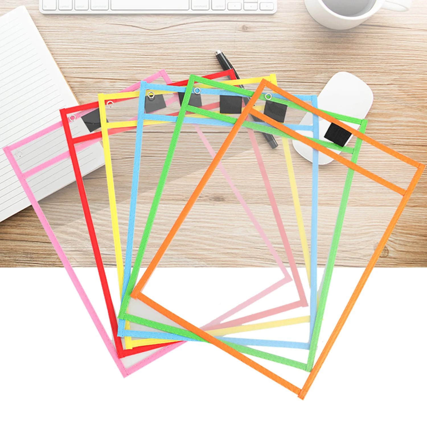 

Behogar 6PCS PVC Dry Erase Pockets Sleeves Sheet Protectors with Pen Holder for Children Students School Classroom Mixed Color