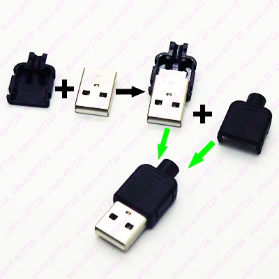 Высокое качество 10 шт. DIY USB A Тип Штекерный соединитель в сборке адаптер USB Jack 2,0 розетка с пластиковой оболочкой хвост провода диаметром 3,0