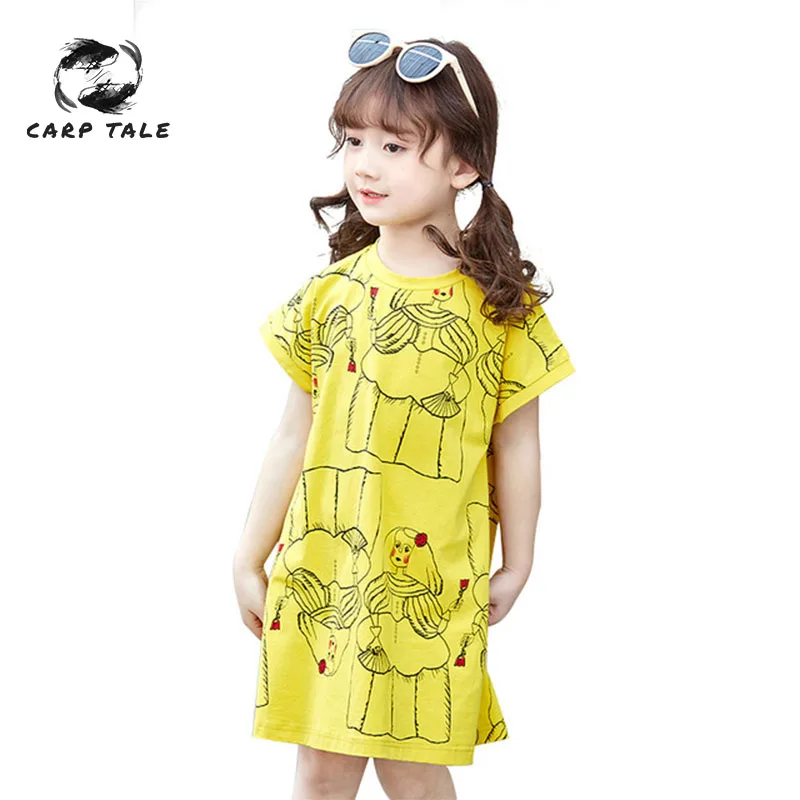 

Abstract painting girls fashion dress 2019 summer new short-sleeved Fashion print children's clothes kids dresses for girls