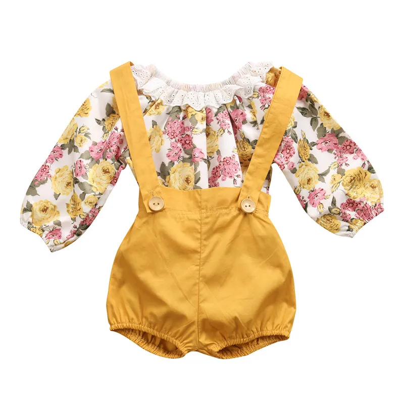 

PUDCOCO Newest Newborn Baby Girls Cute Bodysuits+Short Overalls Jumpsuit Kids Girls Cotton Playsuit Flower Clothes Sets 0-24M
