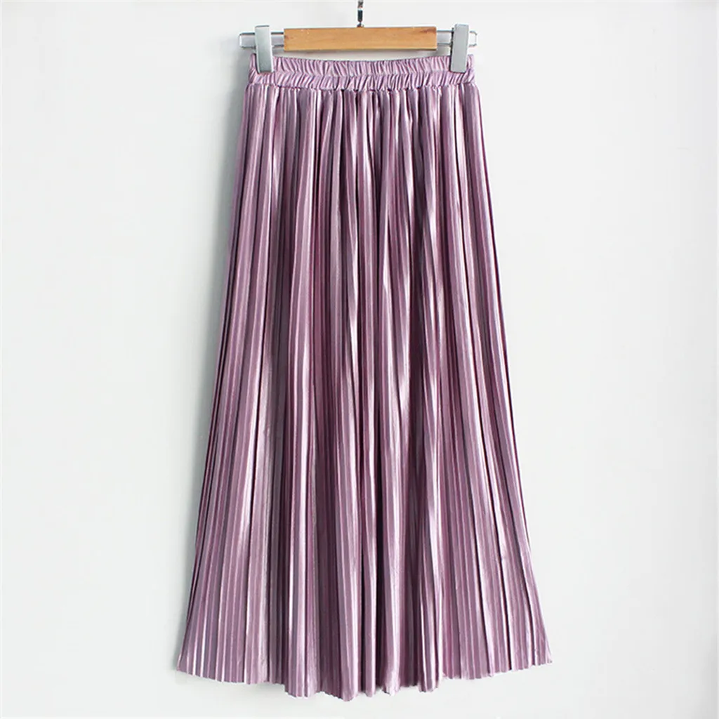 Women's Solid Color High Waist Pleated A-Line Swing Skirt Stretchy Waistline Mujer Moda Midi Denim Vadim Summer Skirts C30626