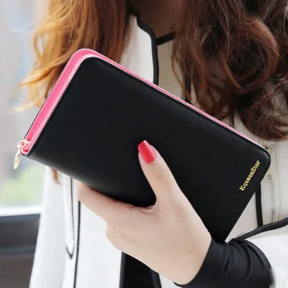 

Hot sale fashion high capacity women wallets contrast color zipper clutch women's long design wallet purse freeshipping