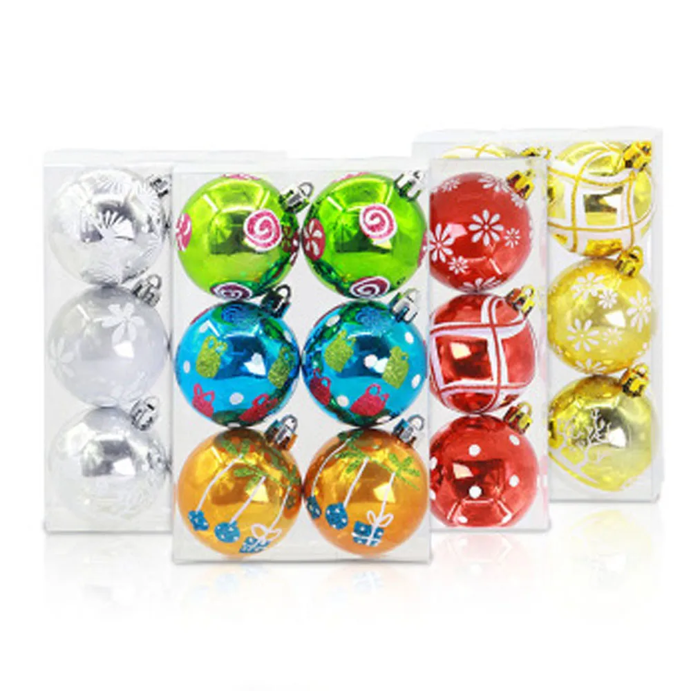 

6Pcs Christmas Printing Balls Baubles Party Decorations Xmas Tree Hanging Ornament Multicolor Home Decor bolas de natal