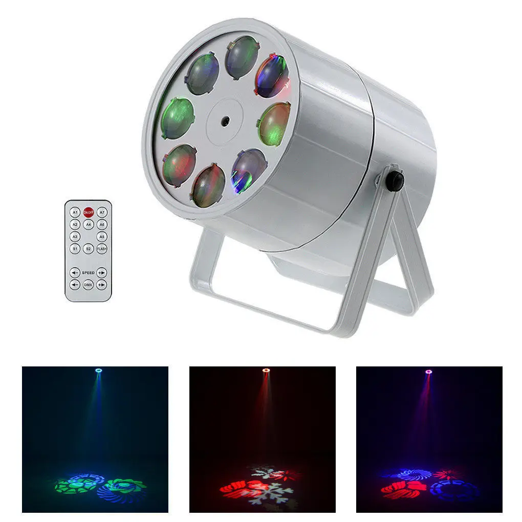 AUCD Remote 8 Lens RGBW LED Projector Stage Lights Rotate Moving