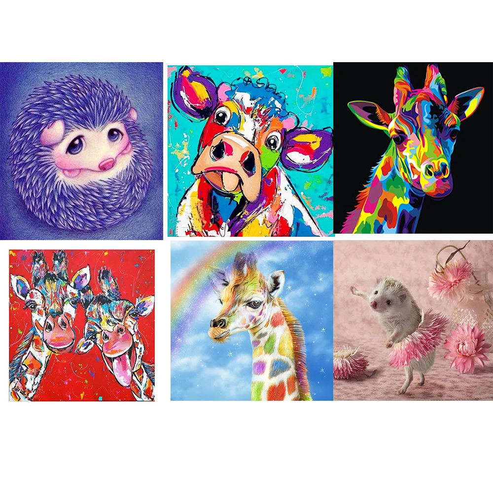 

DIY Diamond Painting Cross Stitch Hedgehog Mosaic Full Rhinestones 5D Diamond Embroidery Giraffe and cow Decor Paintings FZ566