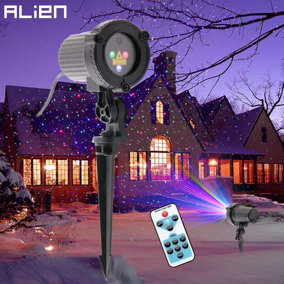 ALIEN RGB Remote Static Star Dots láser proyector Luz Jardín exterior impermeable Navidad árbol Navidad vacaciones ducha iluminación - 1