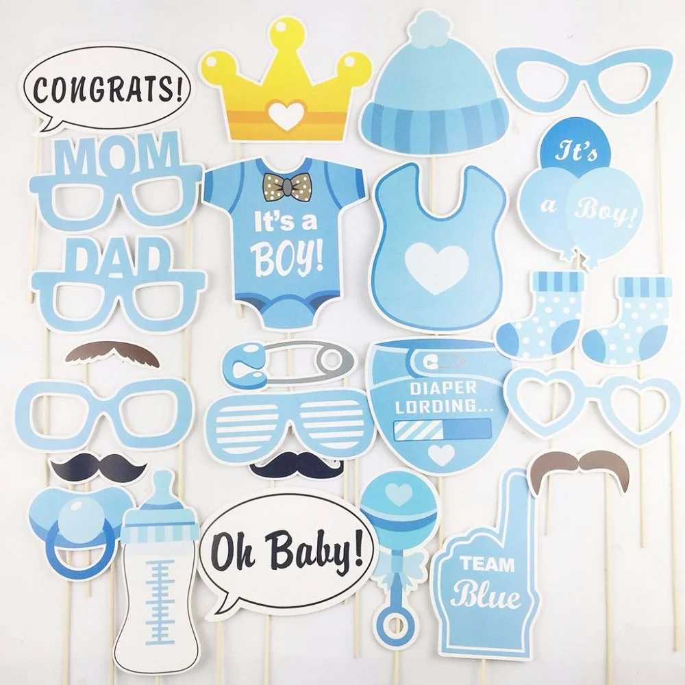 Практика 25 шт./компл. Baby Shower украшения для девочек и мальчиков день рождения фотографии Смешные маски очки Babyshower Dekor - Цвет: Синий