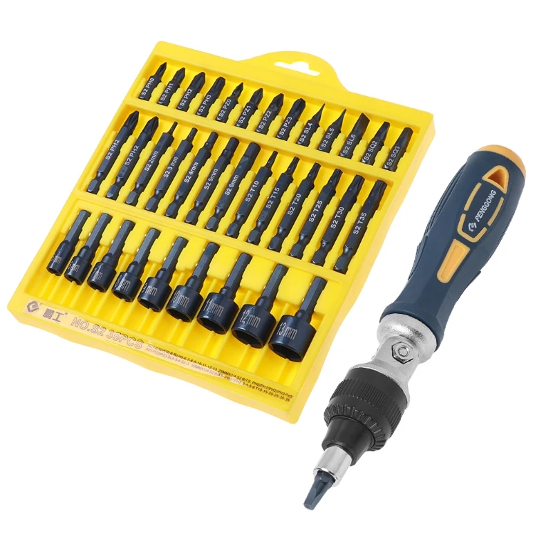 

37-In-1 Screwdriver Phillips Torx Hex Bit Kit Ratcheting Handle Repair Tools