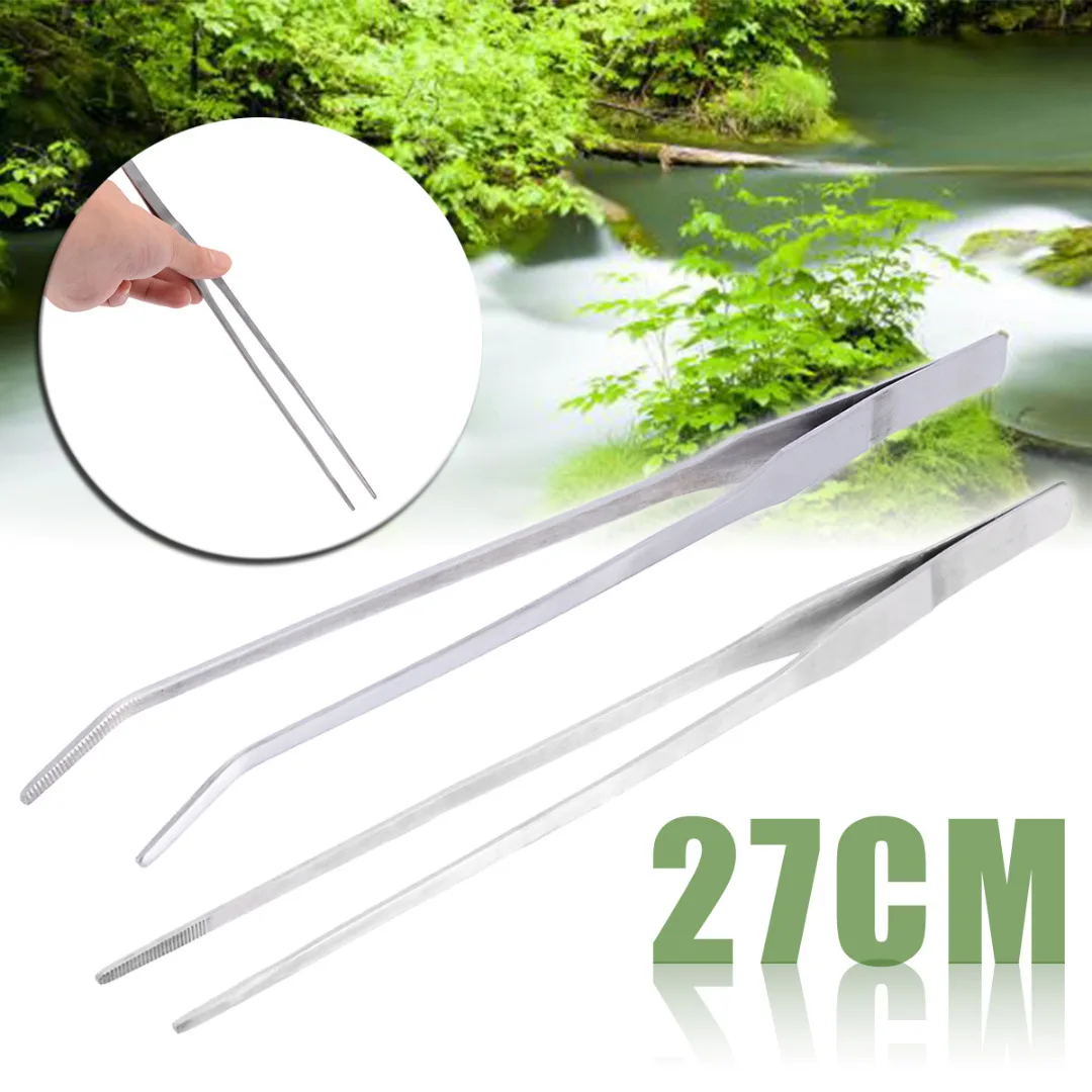 1pc Fish Tank Live Water Plant Tweezers Long Tongs Aquarium Stainless Steel Tweezer  27cm Length Elbow Stright