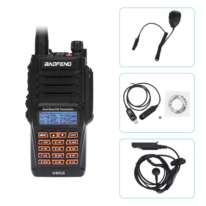 Новейший Baofeng UV-9R Plus Walkie Talkie Водонепроницаемый 8 Вт UHF VHF Двухдиапазонный 136-174/400-520 МГц Ham CB радио FM трансивер сканер - Цвет: add 3 pcs