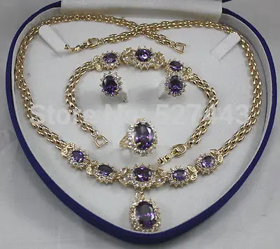 

Hot sell Noble- FREE SHIPPING>>@> Wholesale JWEW6529 women's red purple blue crystal green jade Earring Bracelet Necklace Ring N