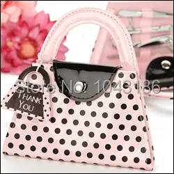 

wedding bridal shower favors gift for guest -- Pink Polka Dot Purse Manicure Set party favor giveaways 20sets/lot