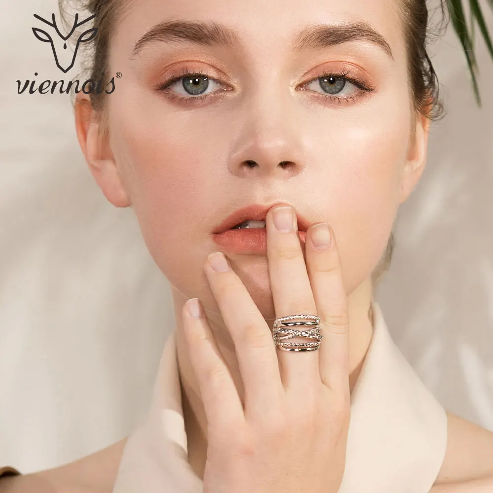 Viennois Платиновым Покрытием Широкие Кольца для Женщин с Австрийской Горный