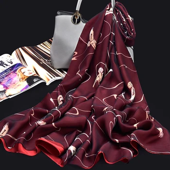 

Double Real Silk Scarf For Women Shawls Wraps Headscarf Luxury Print Pure Natural Chiffon Silk Scarves Foulard Femme 190*65cm